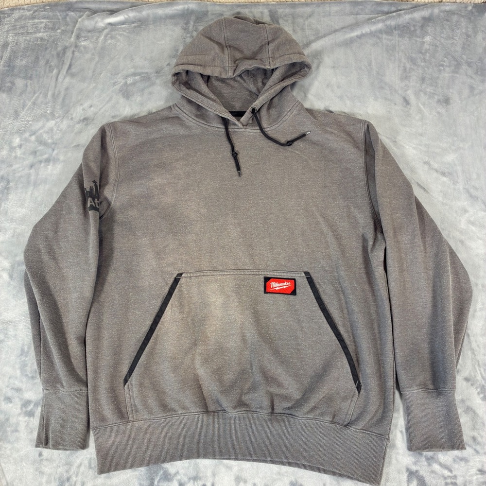 Milwaukee Hoodie Mens L Gray Pullover Workwear Graphic Logo Pocket